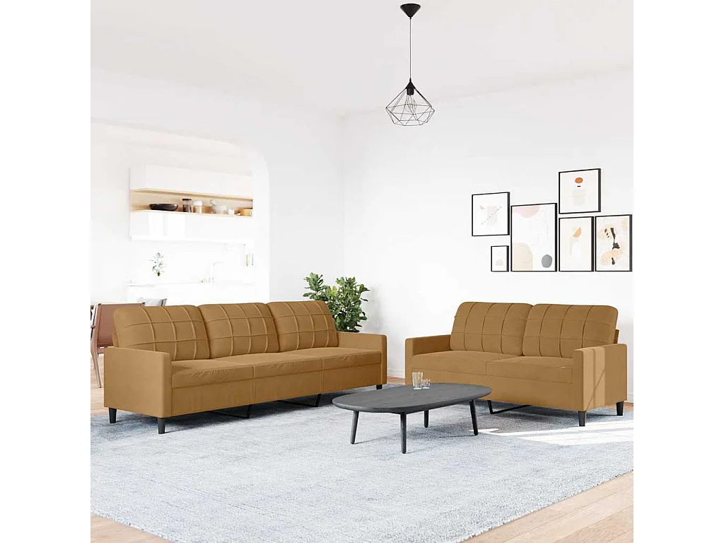 Set di Divani 2 pz con Cuscini Marrone in Velluto