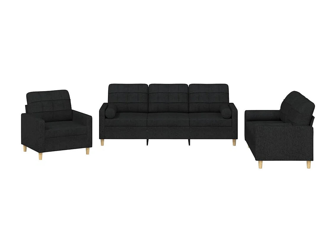 3-delige Loungeset met kussens stof zwart