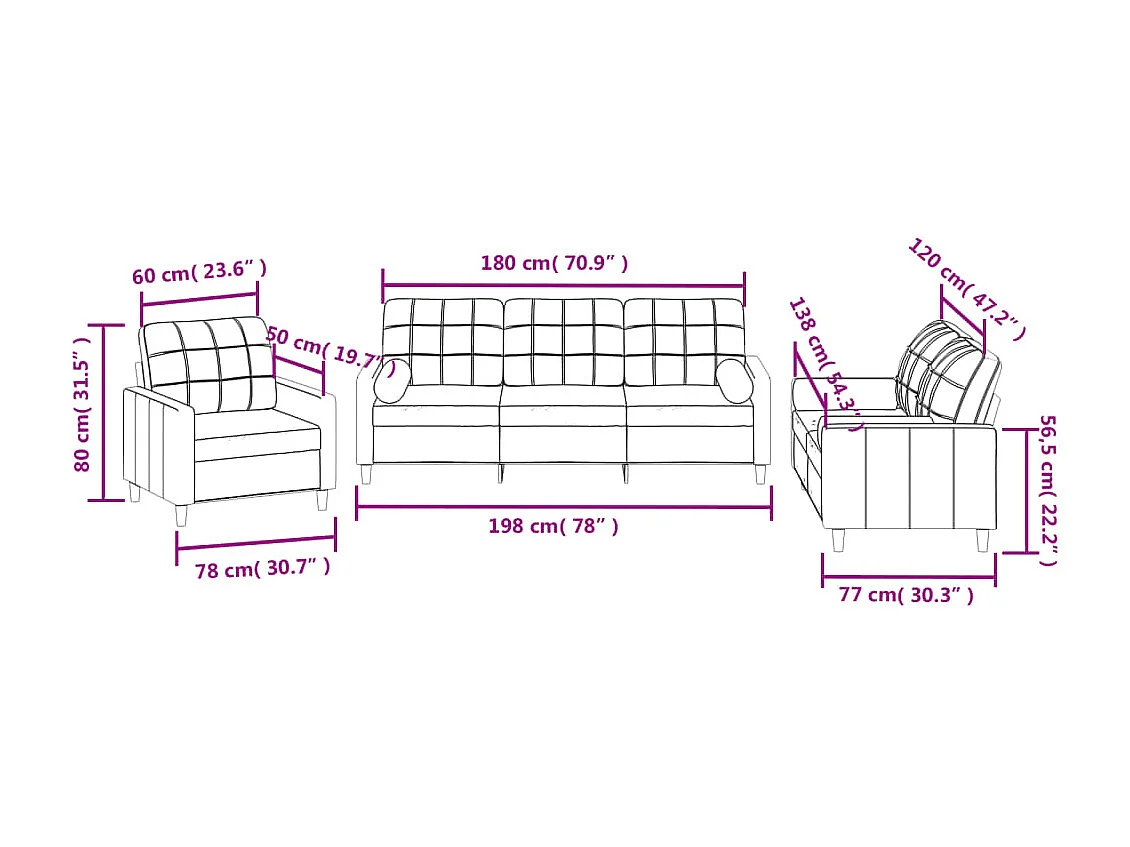 3-delige Loungeset met kussens stof zwart