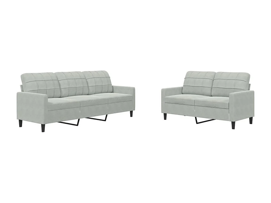Ensemble de canapés 2 pcs avec coussins Gris clair Velours