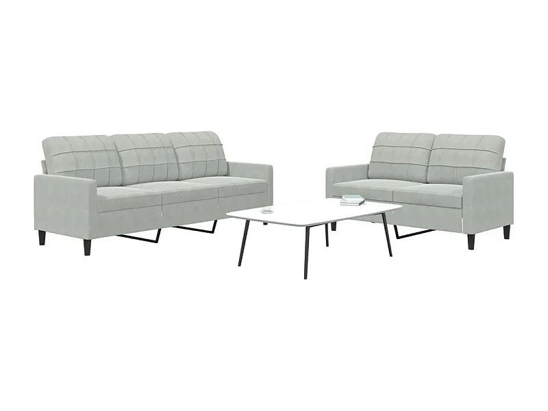 Set di Divani 2 pz con Cuscini Grigio Chiaro in Velluto