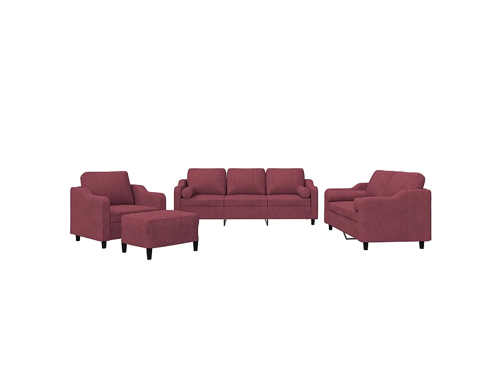 Ensemble de canapés 4 pcs avec coussins rouge bordeaux tissu
