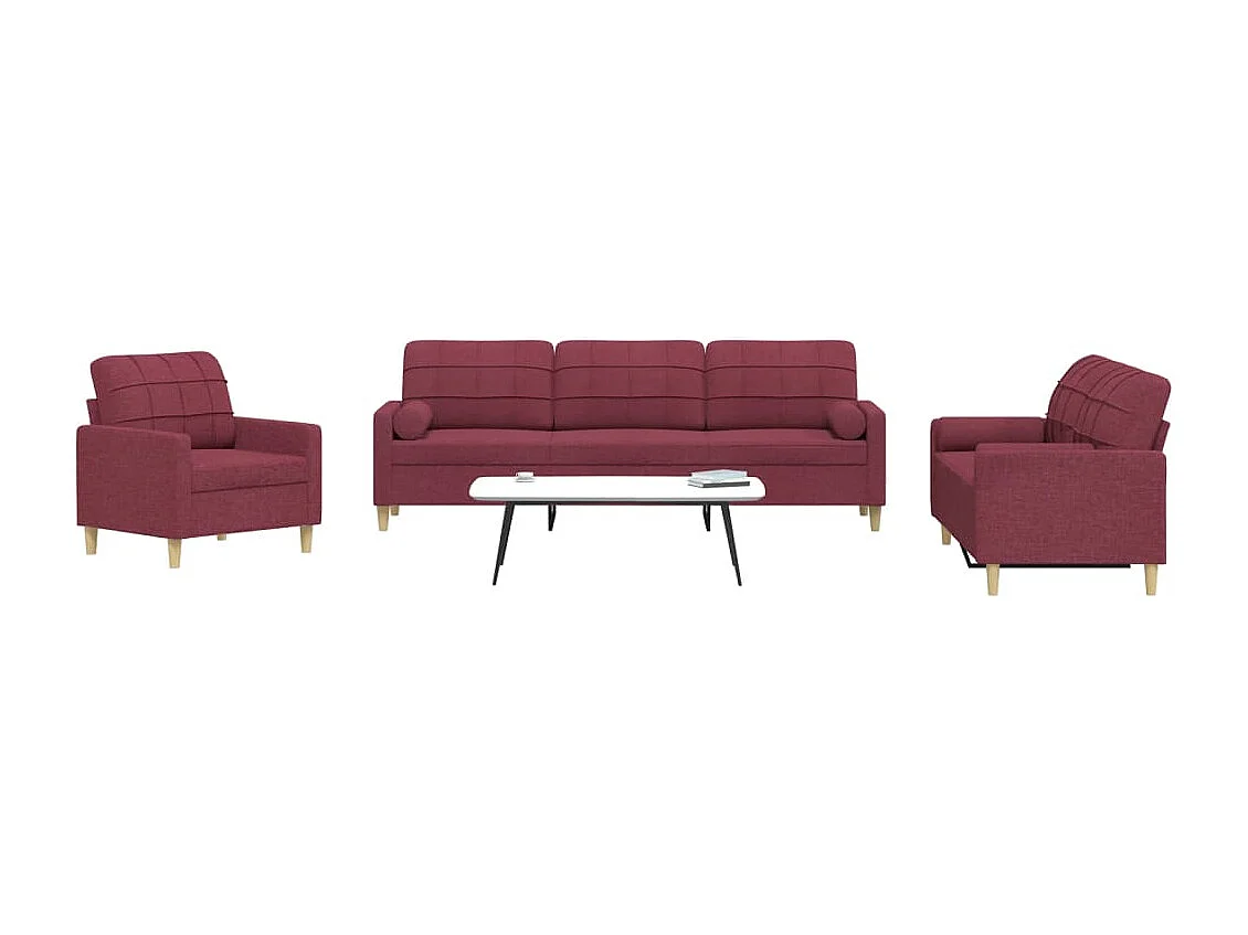 Ensemble de canapés 3 pcs coussins décoratifs bordeaux tissu