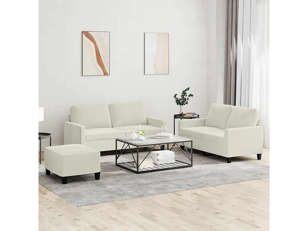 Ensemble de canapés 3 pcs avec coussins Crème Velours