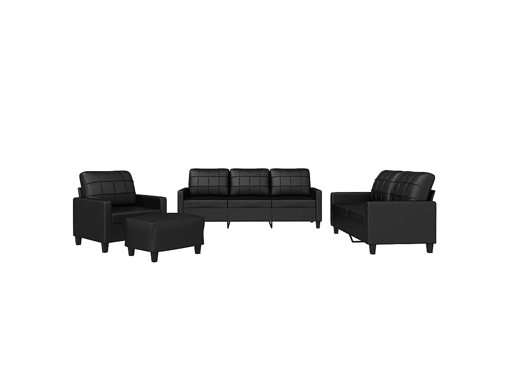 Ensemble de canapés 4 pcs avec coussins Noir Similicuir