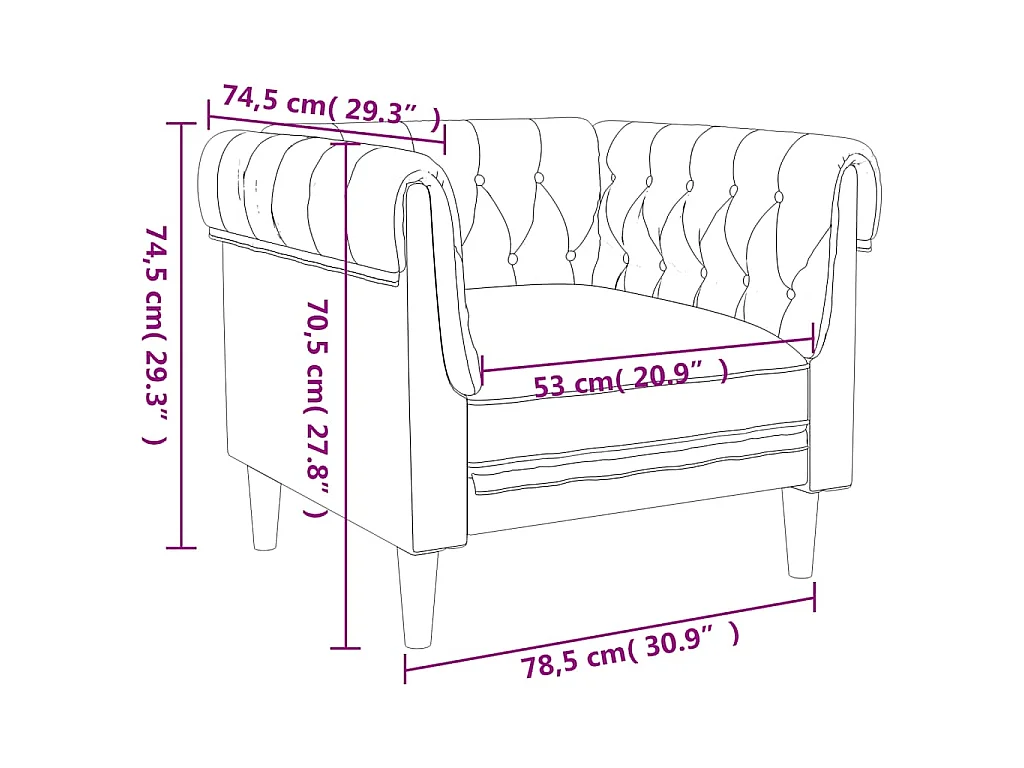 Fauteuil Chesterfield marron foncé tissu