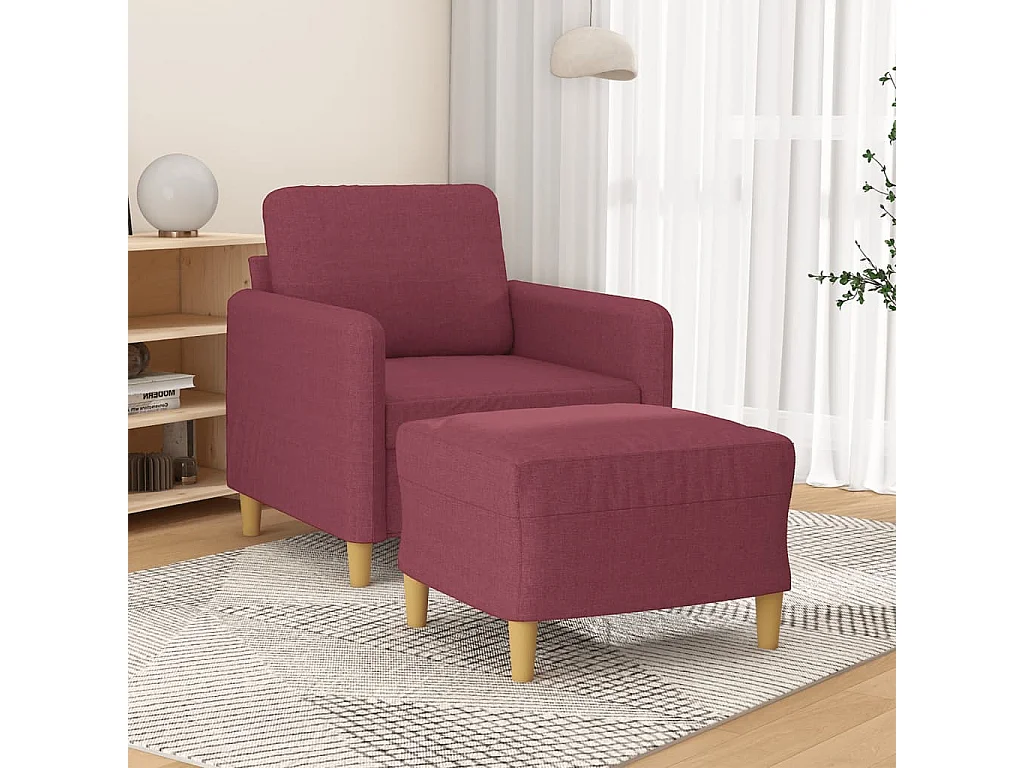 Poltrona con Poggiapiedi Rosso Vino 60 cm in Tessuto