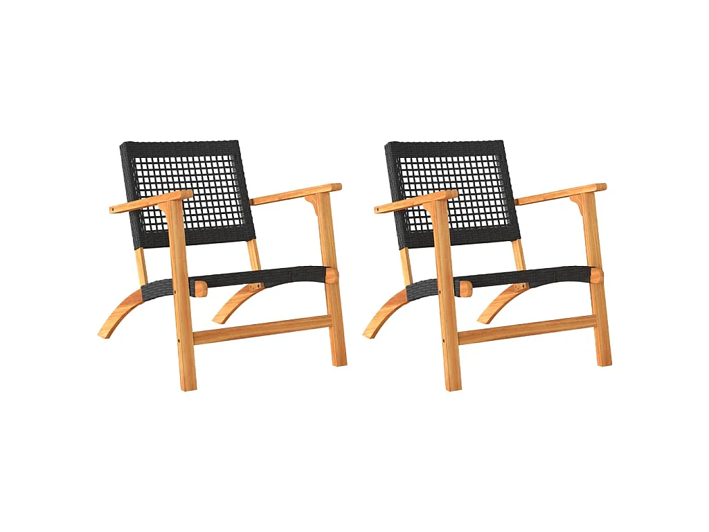 Gartenstühle 2 Stk. Schwarz Poly Rattan und Akazienholz