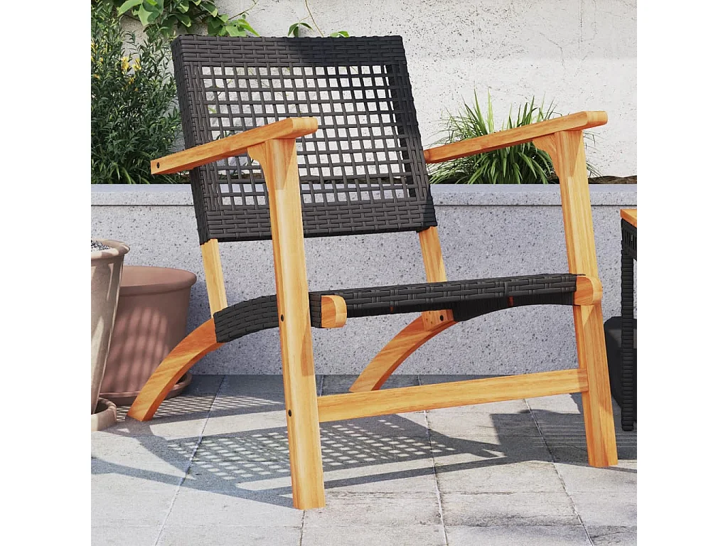 Gartenstühle 2 Stk. Schwarz Poly Rattan und Akazienholz