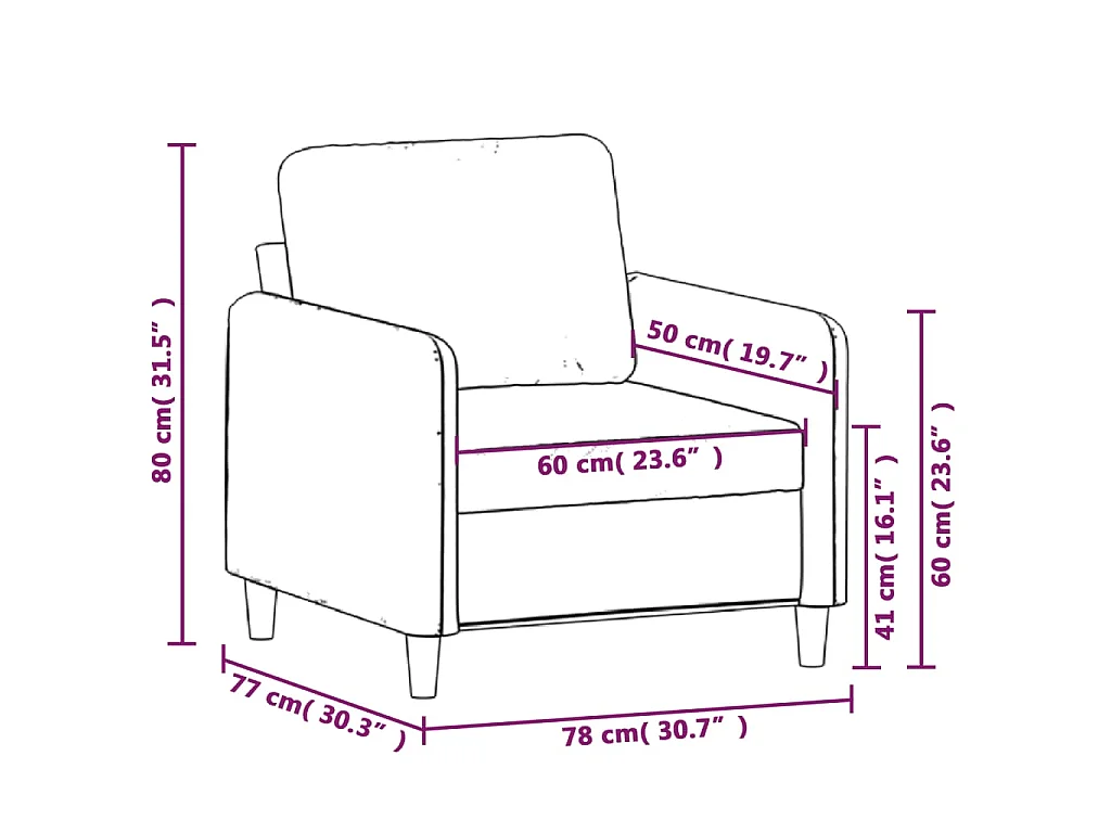 Fauteuil Noir 60 cm Velours