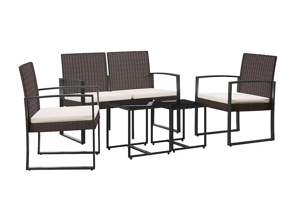 Ensemble à manger de jardin 5 pcs et coussins marron rotin PP