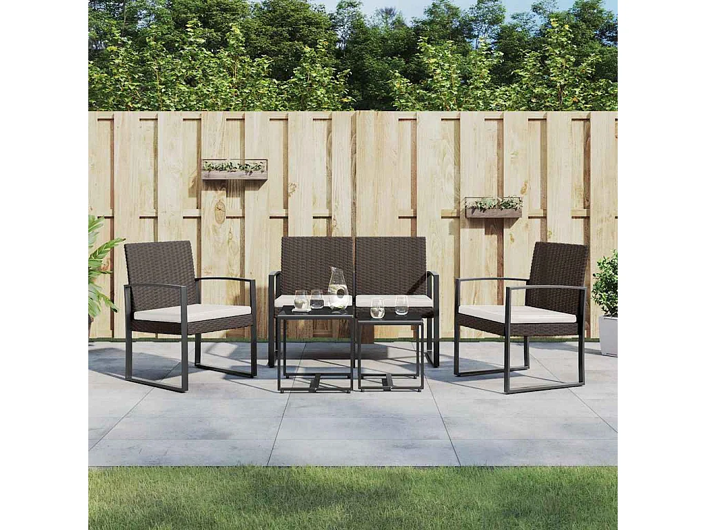 5 pcs conjunto jantar p/ jardim c/ almofadões vime PP castanho