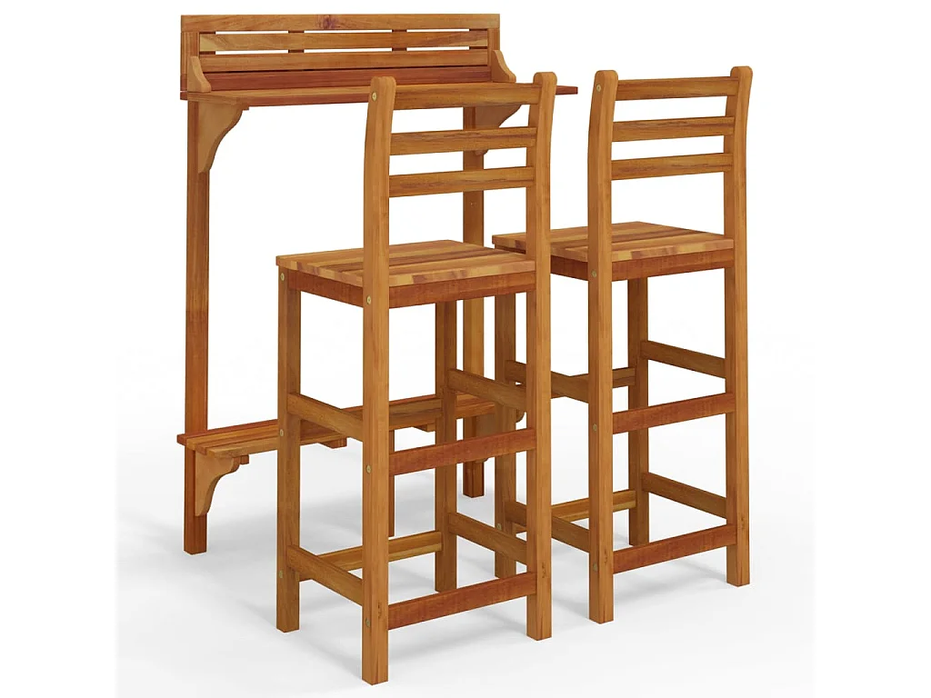 Ensemble de bar de balcon 3 pcs Bois d'acacia massif