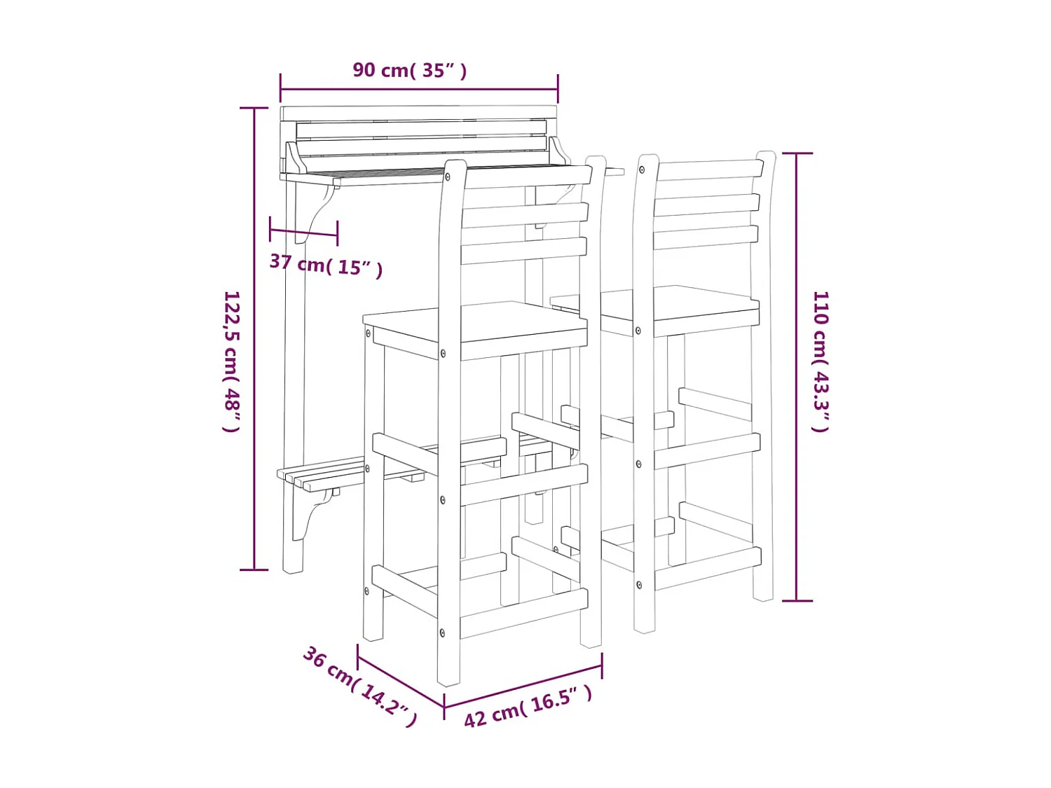 Ensemble de bar de balcon 3 pcs Bois d'acacia massif