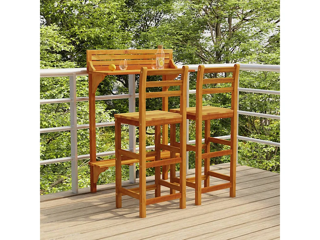 Ensemble de bar de balcon 3 pcs Bois d'acacia massif