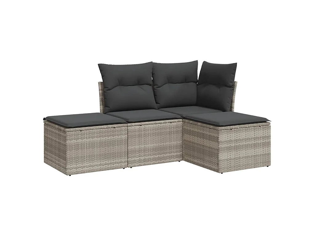 Set Divano da Giardino 4pz con Cuscini Grigio Chiaro Polyrattan