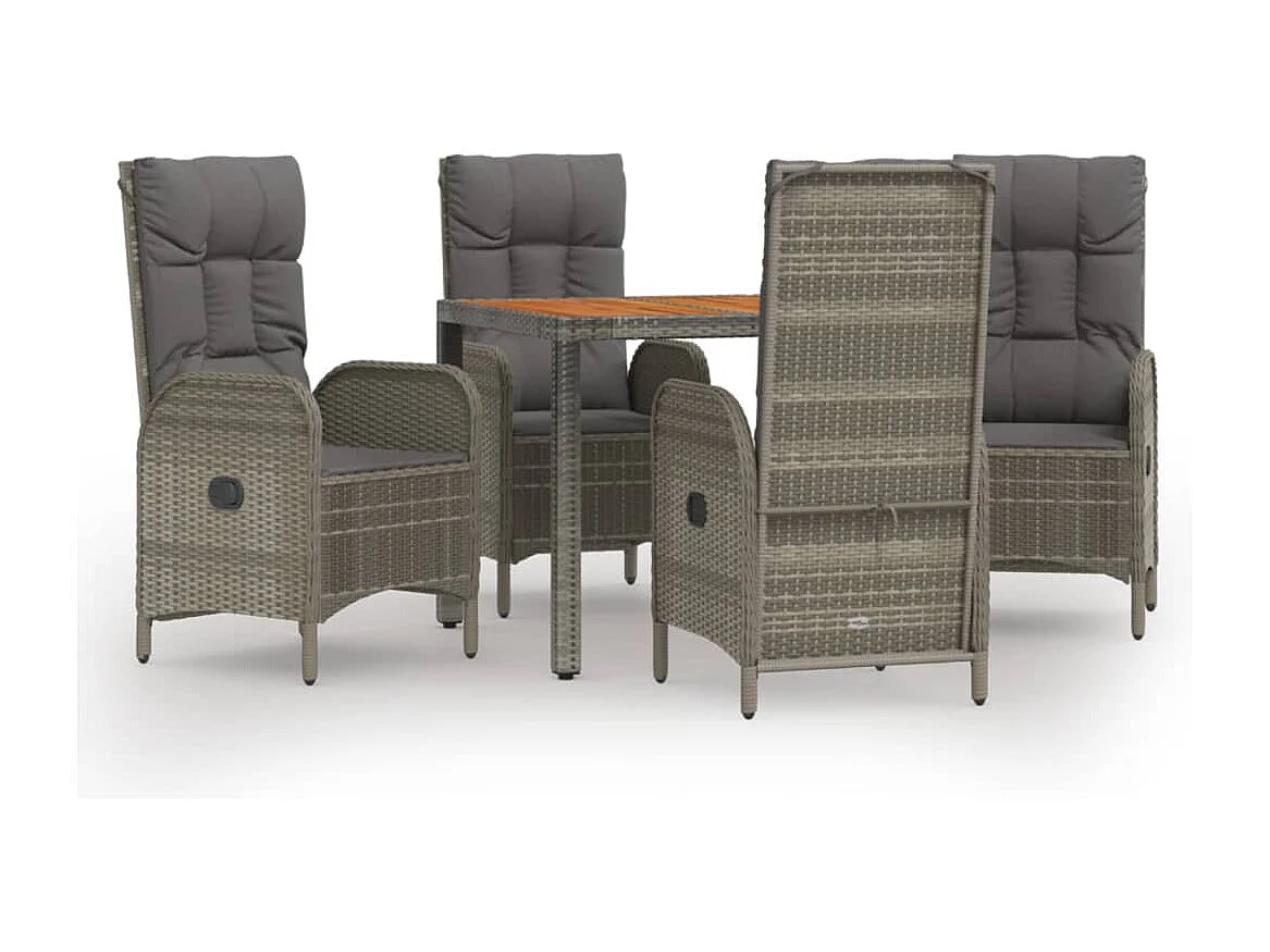 Set da Pranzo da Giardino 5 pz con Cuscini in Polyrattan Grigio