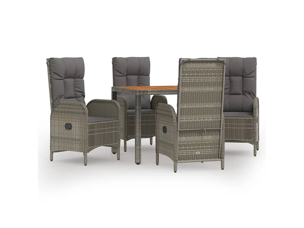 5-tlg. Garten-Essgruppe mit Kissen Grau Poly Rattan