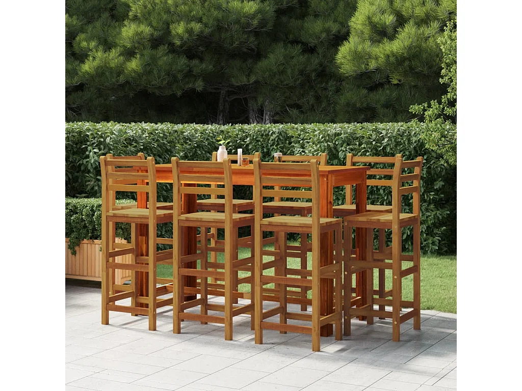 Ensemble de bar de jardin 9 pcs Bois d'acacia solide