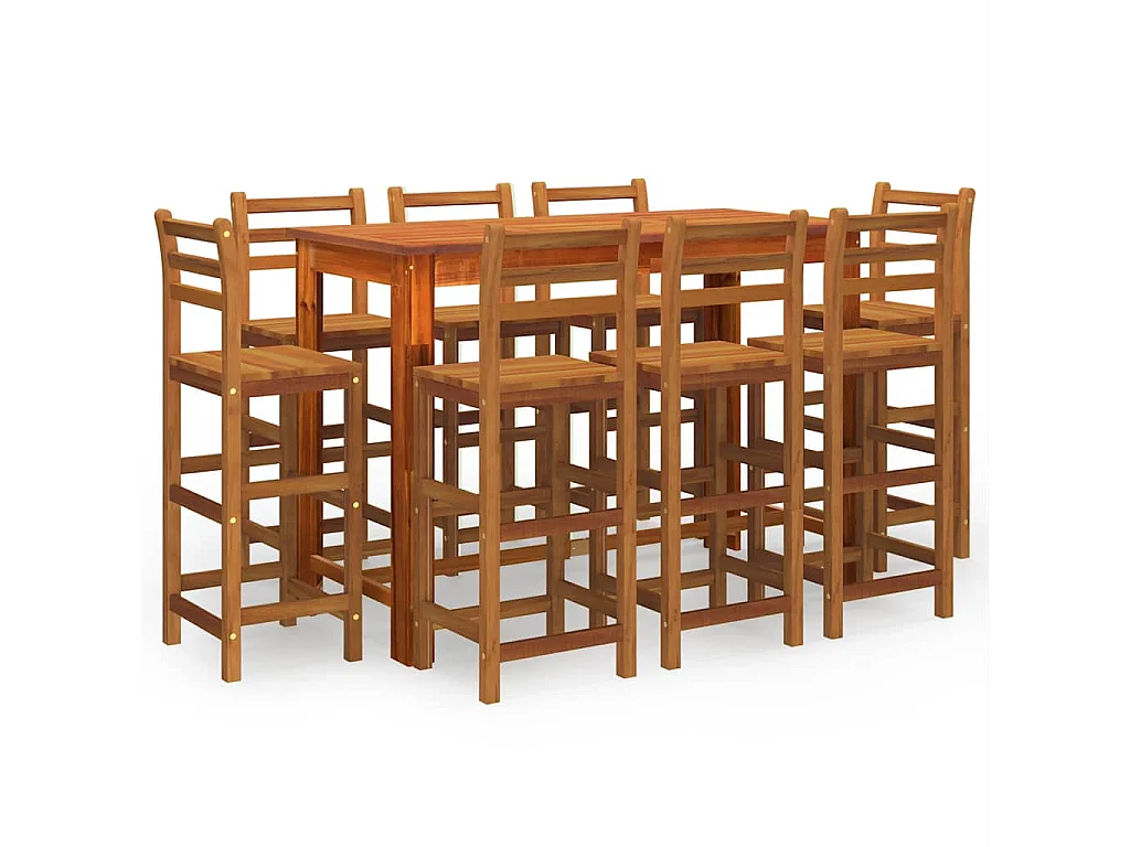 Set da Bar per Giardino 9 pz in Legno Massello di Acacia