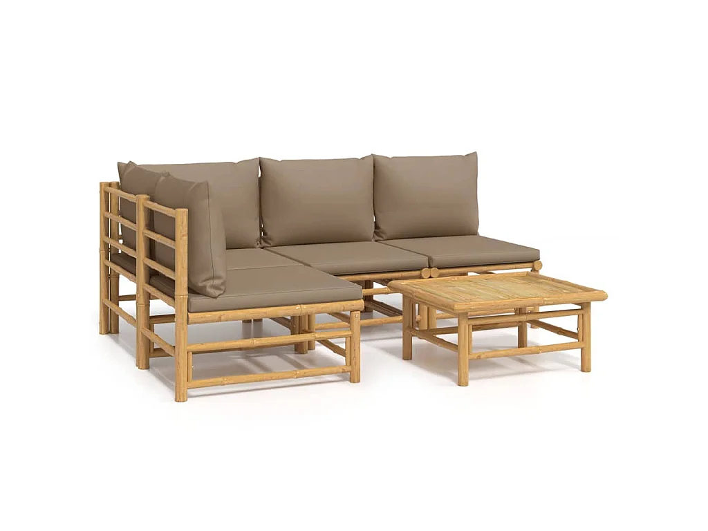 Salon de jardin 5 pcs avec coussins taupe bambou
