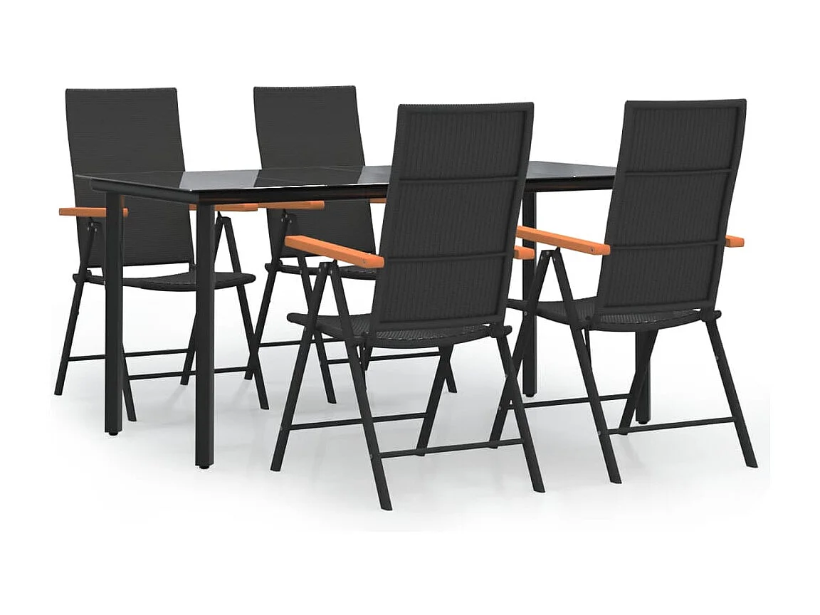 Set da Pranzo da Giardino 5 pz Nero e Marrone in Polyrattan