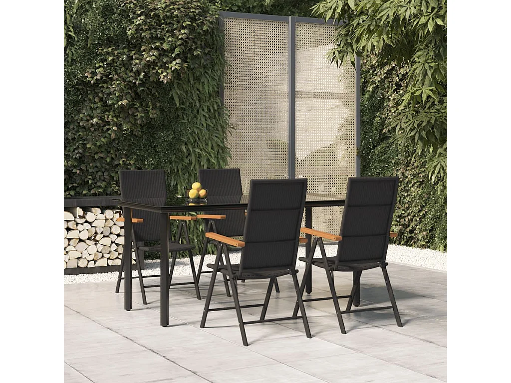 Set da Pranzo da Giardino 5 pz Nero e Marrone in Polyrattan
