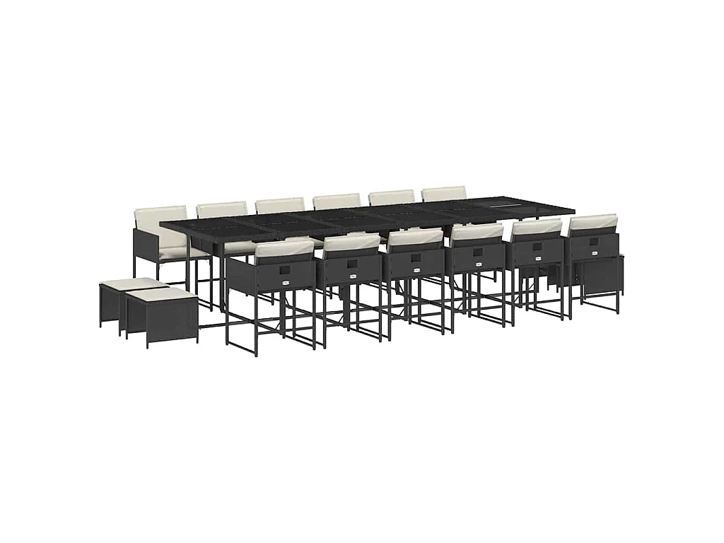 Set da Pranzo da Giardino 17 pz con Cuscini Nero in Polyrattan