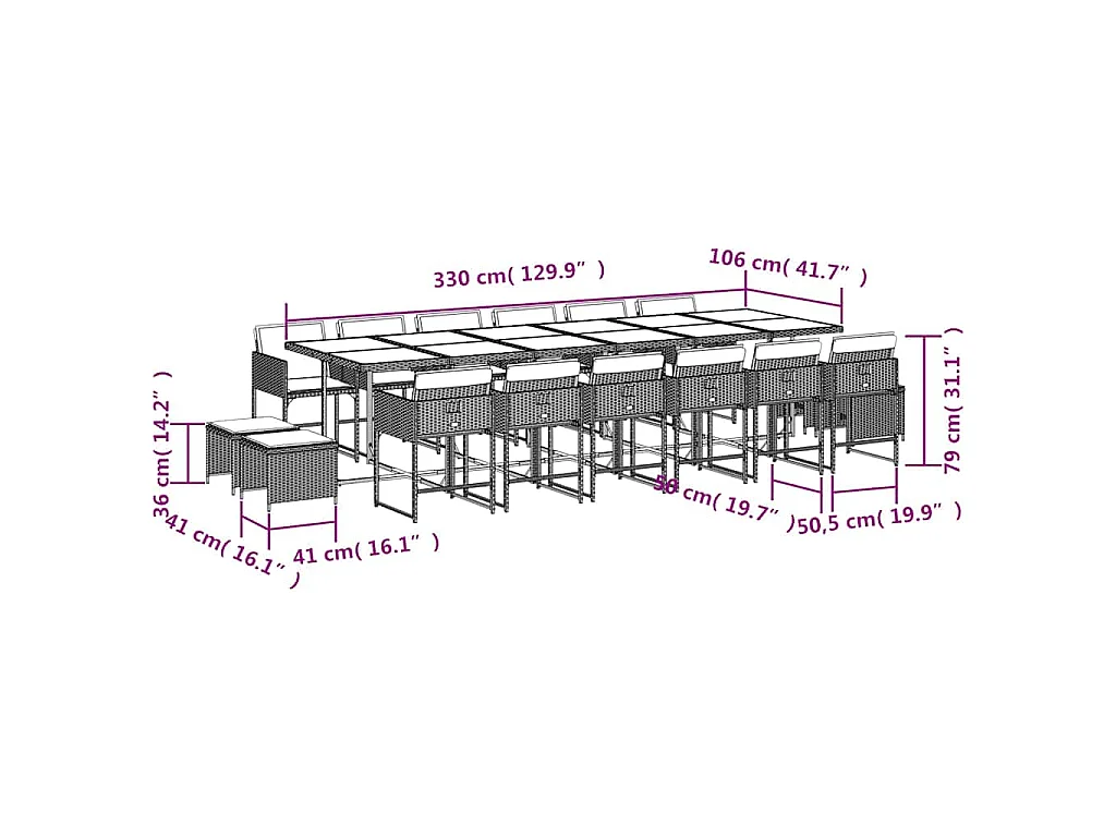 Set da Pranzo da Giardino 17 pz con Cuscini Nero in Polyrattan