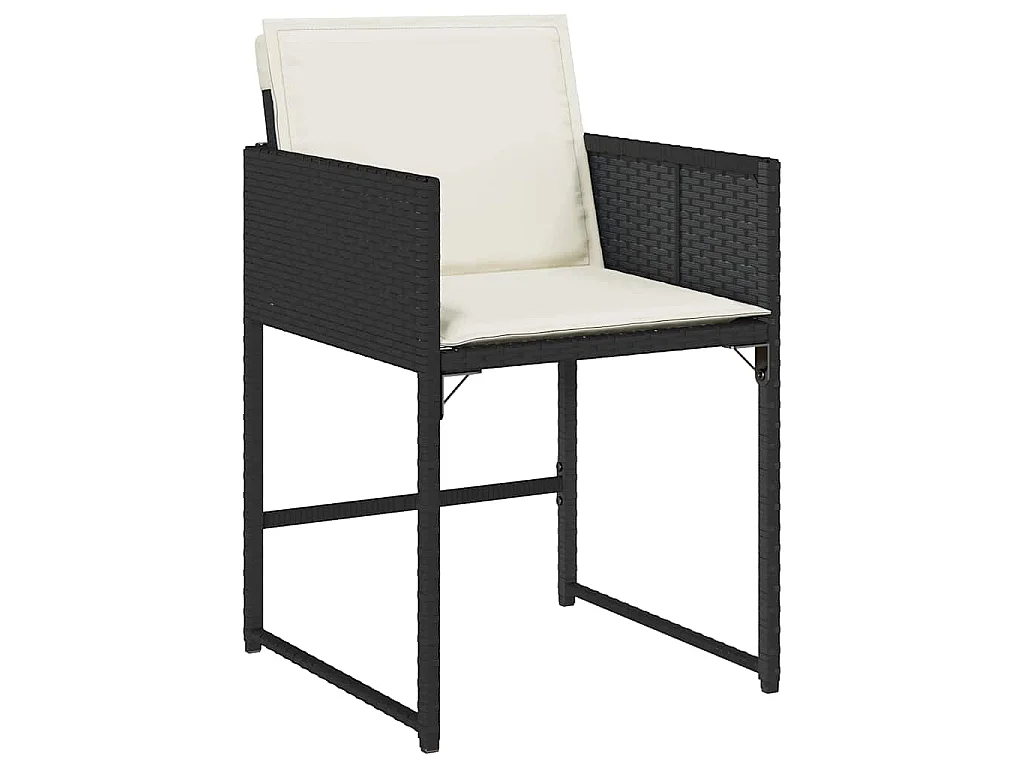 Set da Pranzo da Giardino 17 pz con Cuscini Nero in Polyrattan