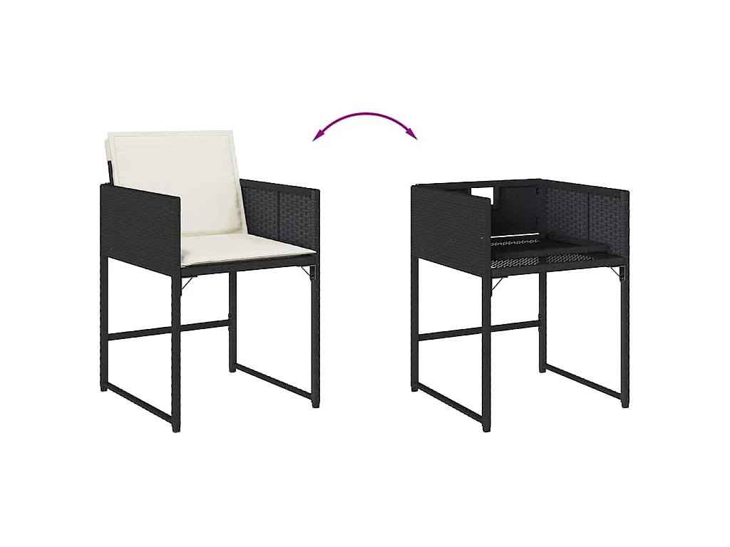 Set da Pranzo da Giardino 17 pz con Cuscini Nero in Polyrattan