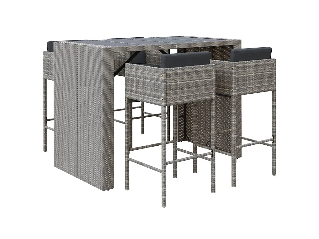 Ensemble de bar de jardin 5 pcs avec coussins gris poly rotin