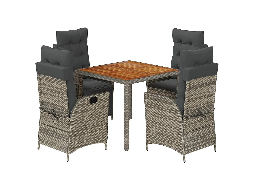 Set da Pranzo da Giardino 5 pz con Cuscini in Polyrattan Grigio