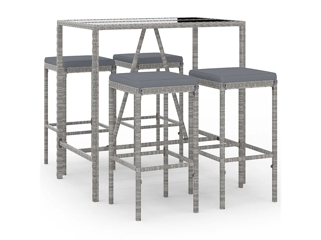 Set Bar da Giardino 5 pz con Cuscini in Polyrattan Grigio
