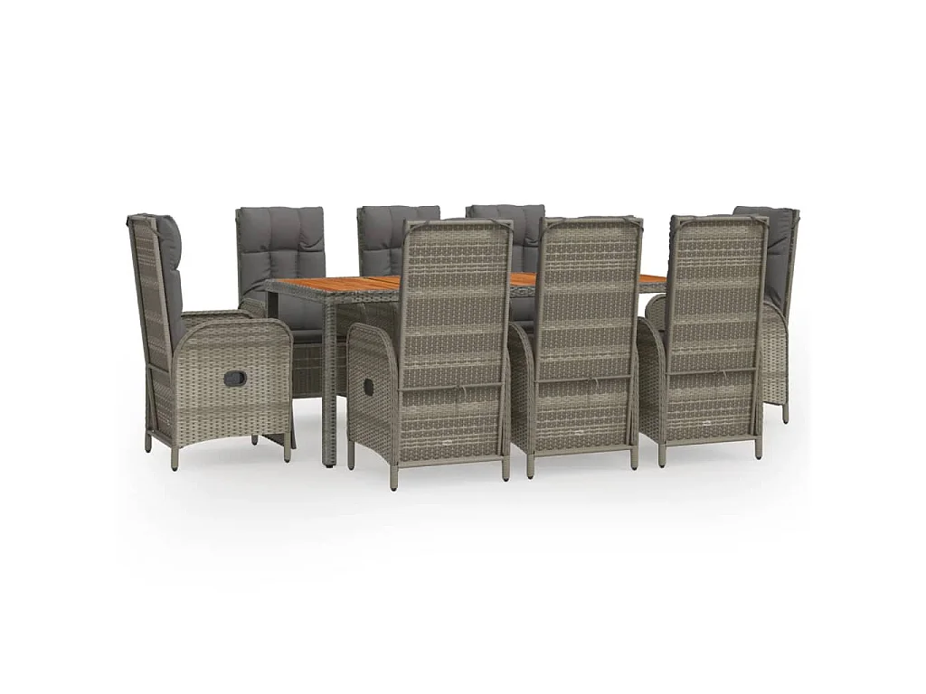 Ensemble à manger de jardin 9 pcs coussins gris résine tressée