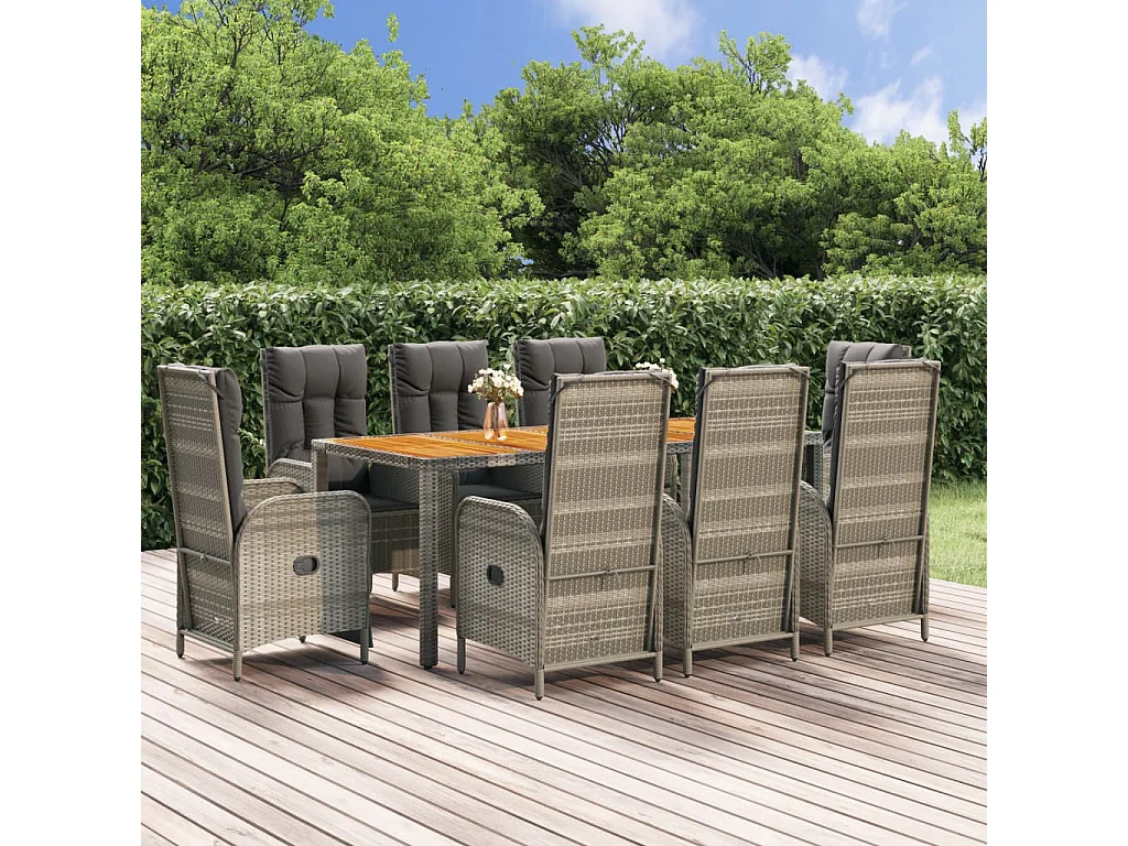 Ensemble à manger de jardin 9 pcs coussins gris résine tressée