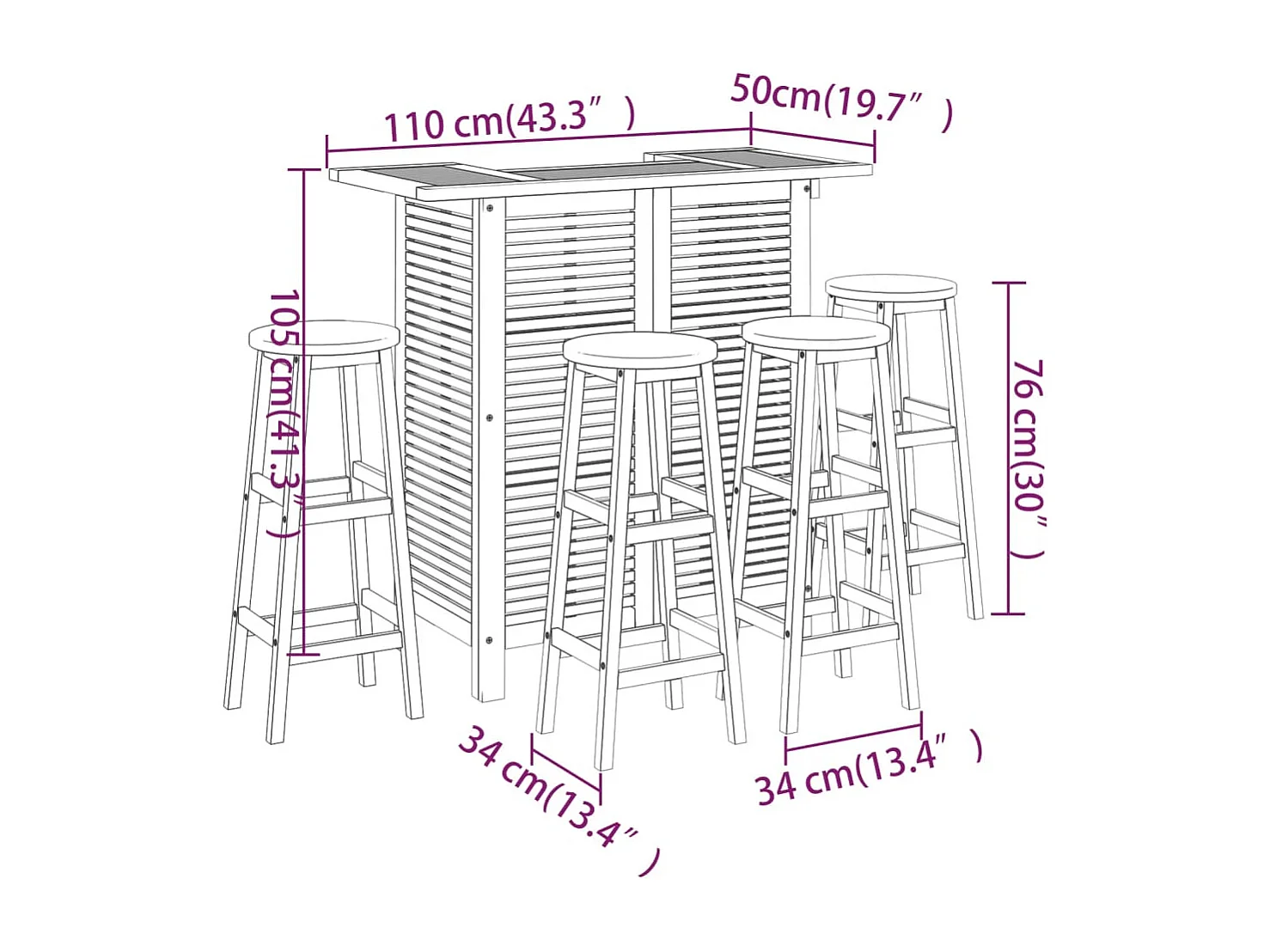 Ensemble de bar de jardin 5 pcs Bois d'acacia solide