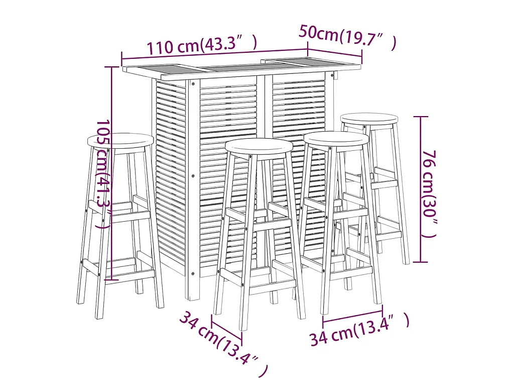 Ensemble de bar de jardin 5 pcs Bois d'acacia solide