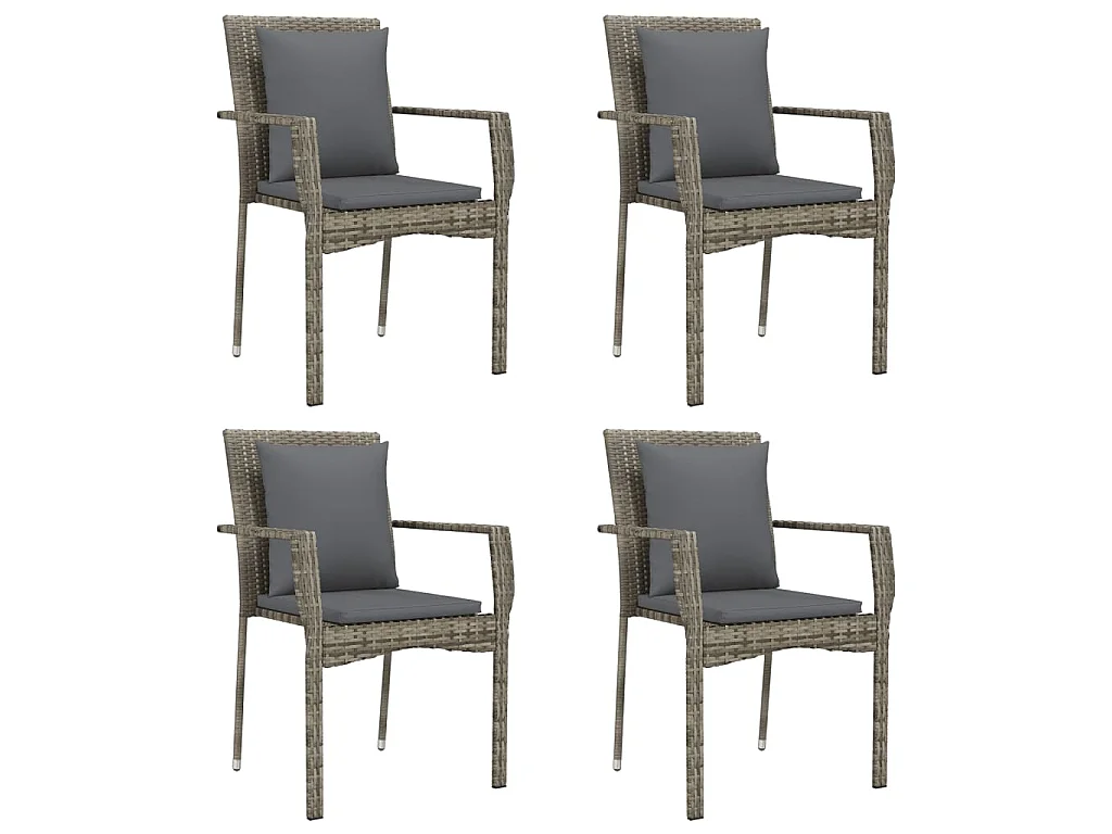 5-tlg. Garten-Essgruppe mit Kissen Grau Poly Rattan