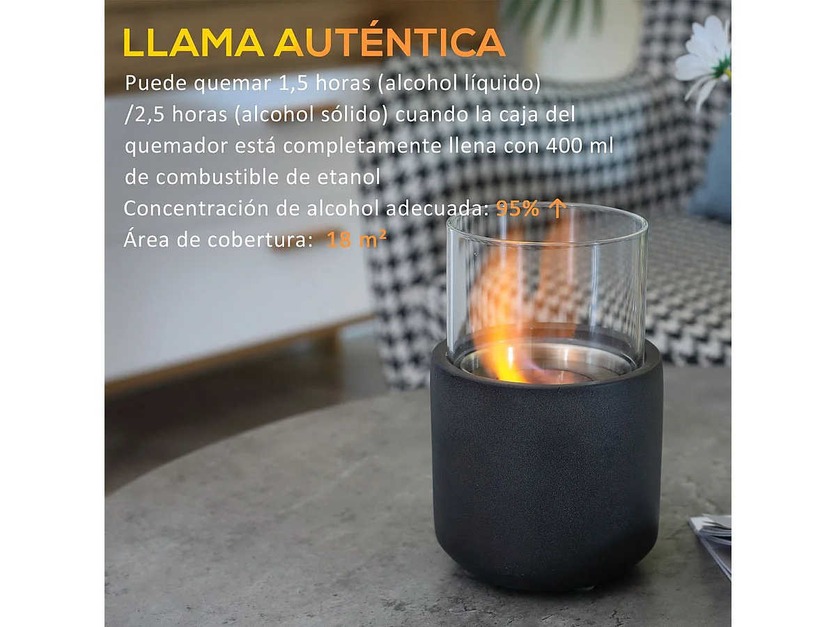 Chimenea de bioetanol Abeto Homcom sobremesa capacidad 0.4L gris 19xØ12 cm