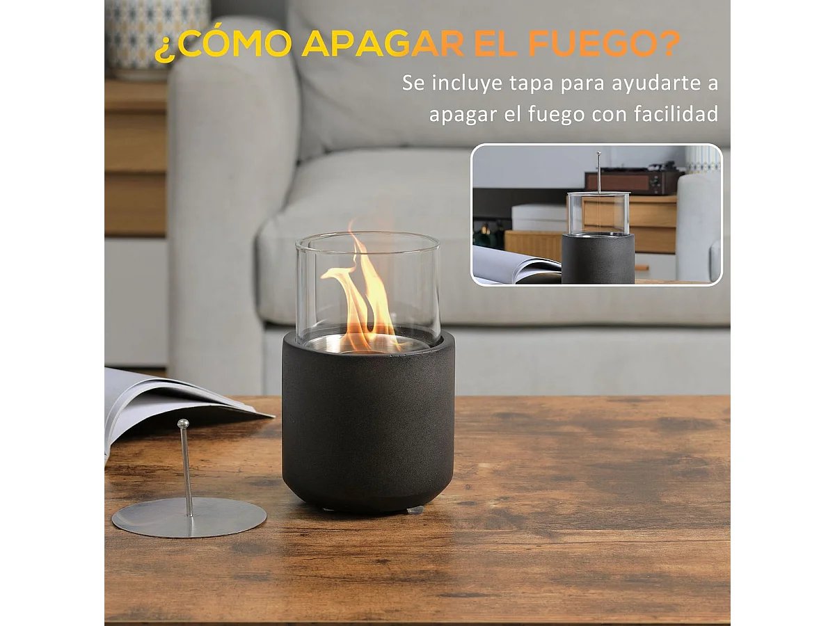 Chimenea de bioetanol Abeto Homcom sobremesa capacidad 0.4L gris 19xØ12 cm