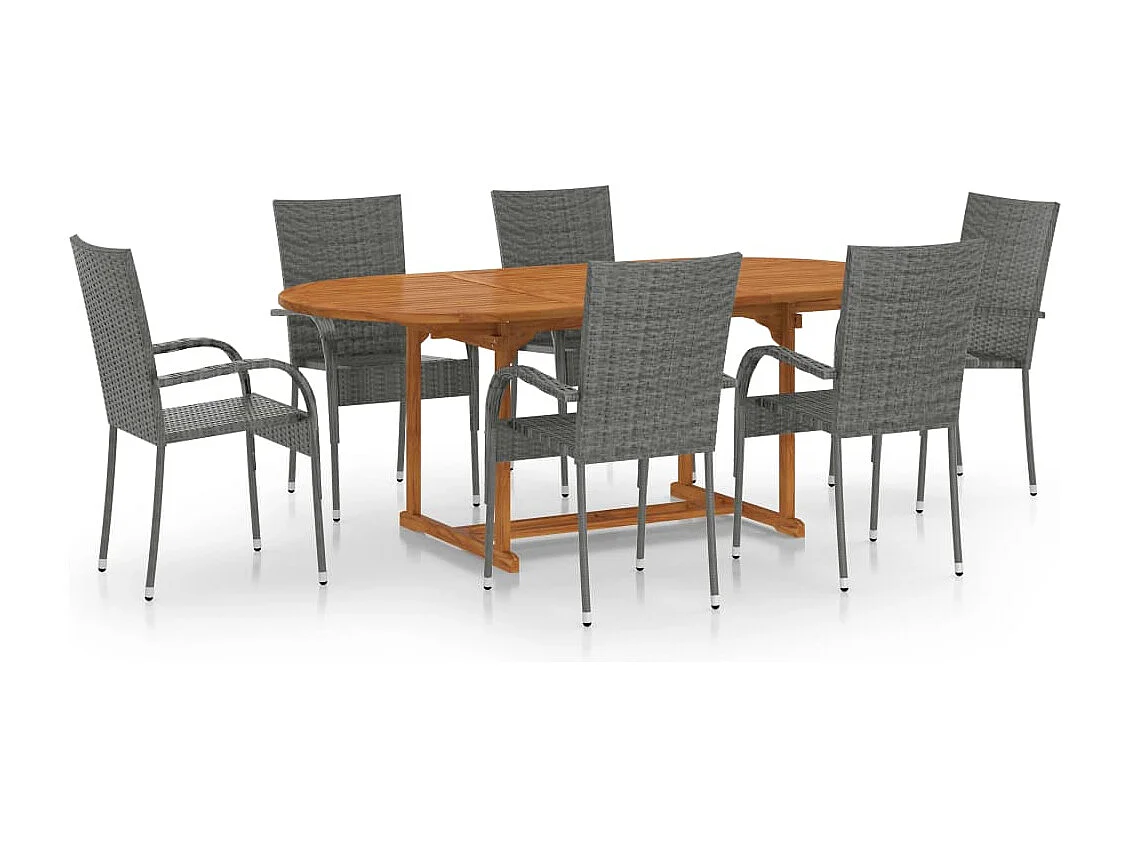 Ensemble à manger de jardin 7 pcs Résine tressée Gris