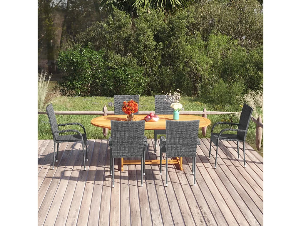 Ensemble à manger de jardin 7 pcs Résine tressée Gris