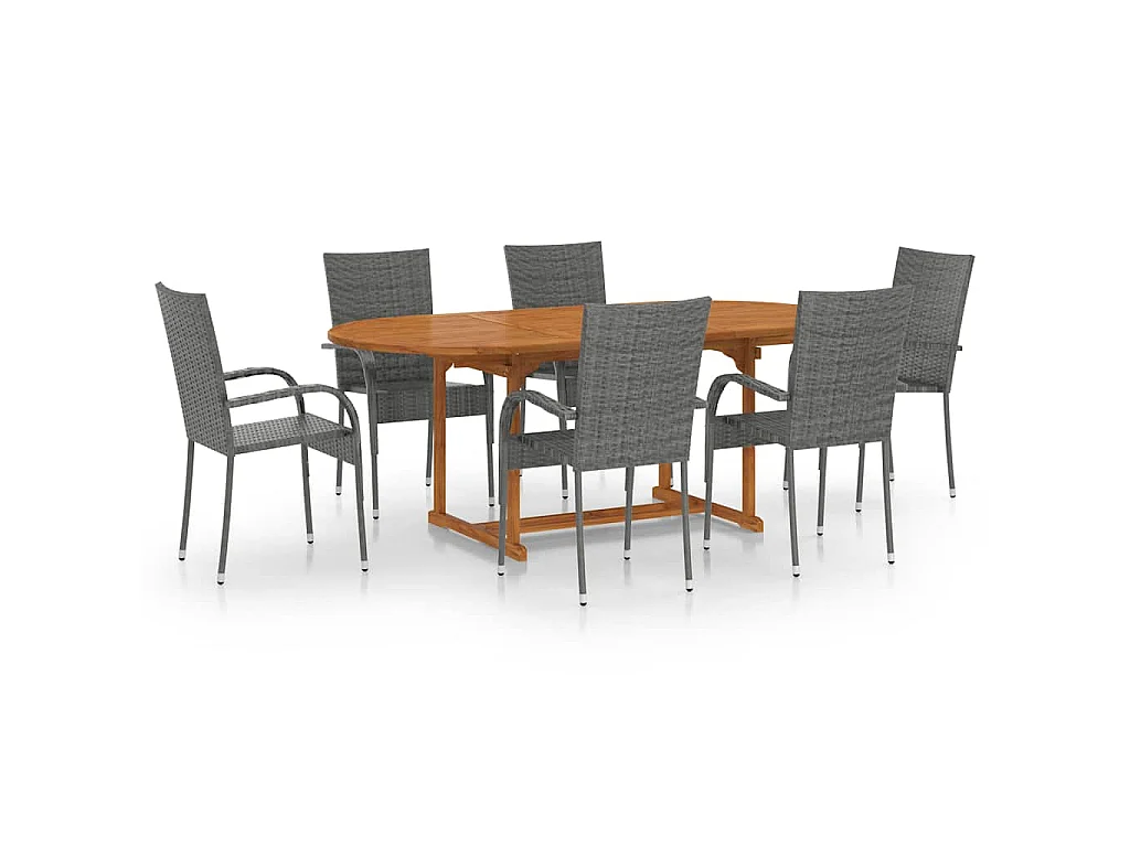 Ensemble à manger de jardin 7 pcs Résine tressée Gris