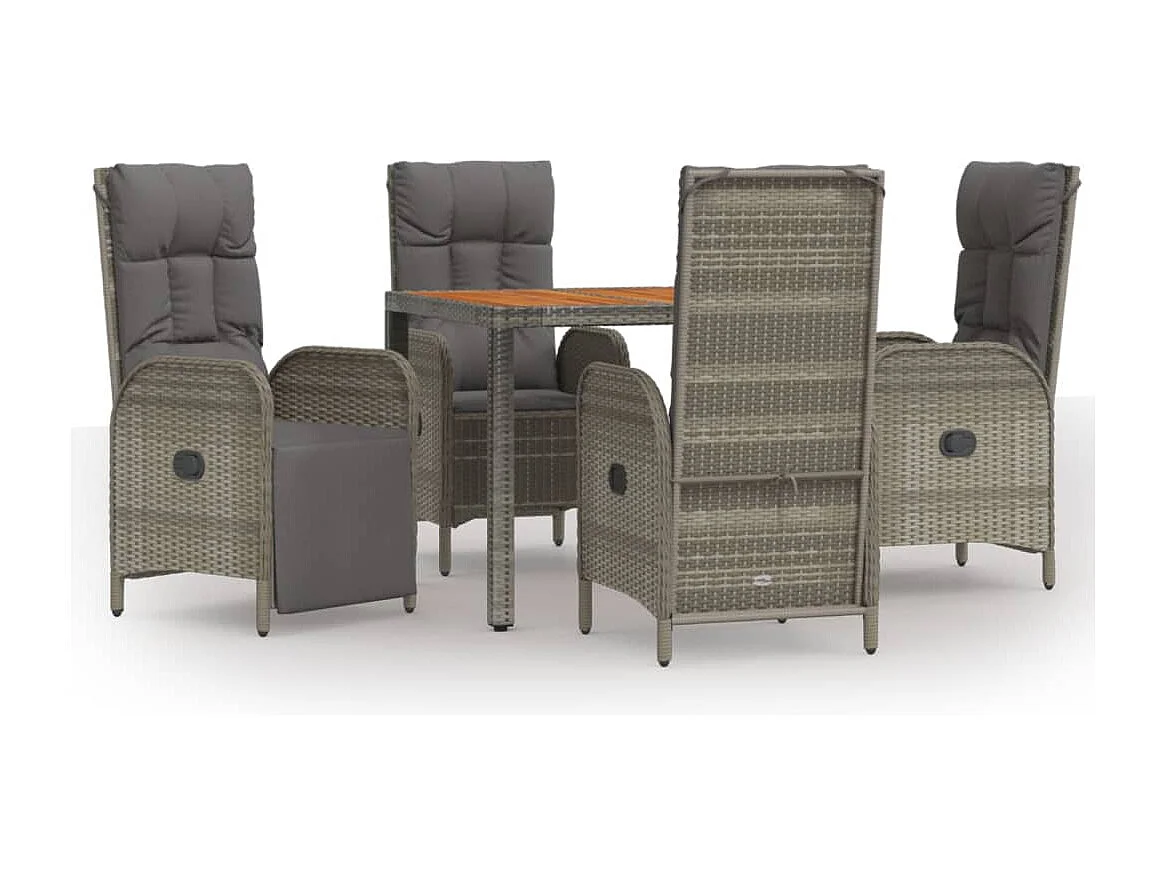 5-tlg. Garten-Essgruppe mit Kissen Grau Poly Rattan