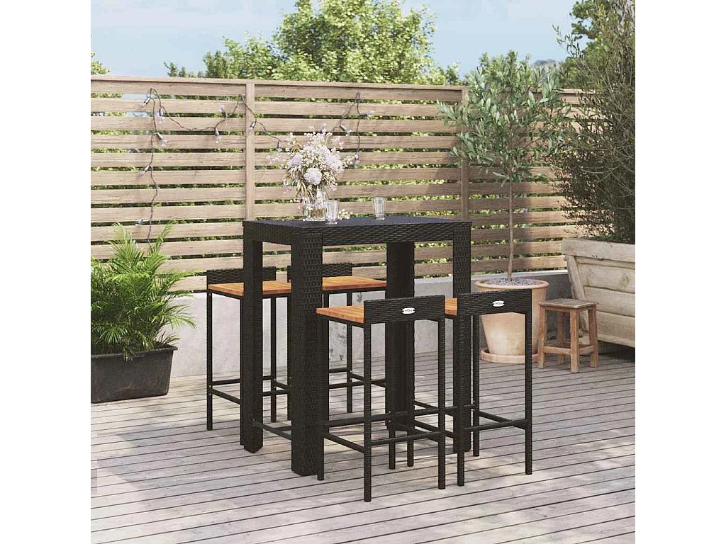 5-delige Tuinbarset poly rattan en massief acaciahout zwart