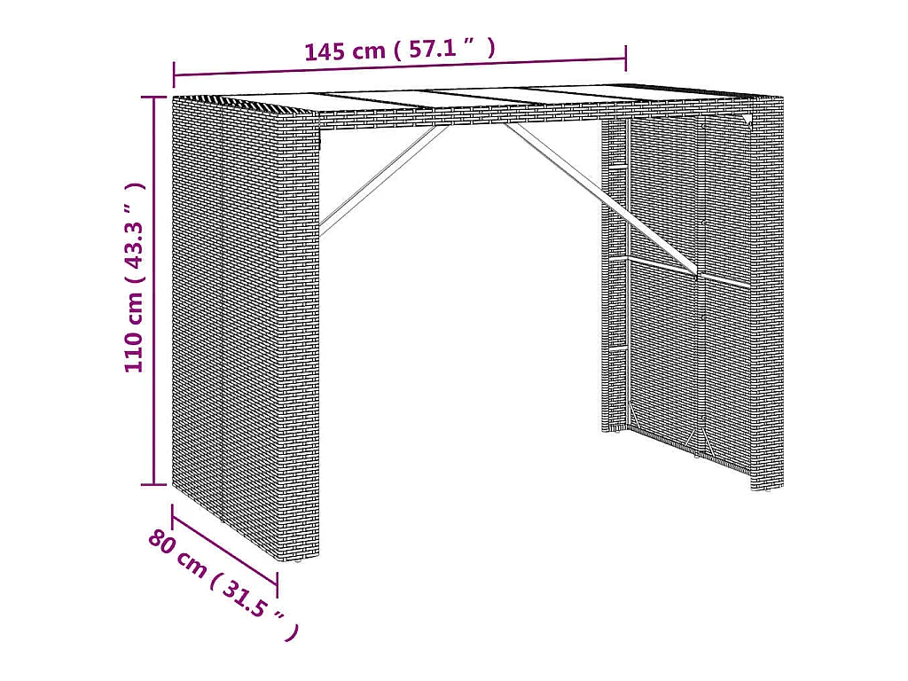 7 pcs conjunto de bar p/ jardim c/ almofadões vime PE cinzento