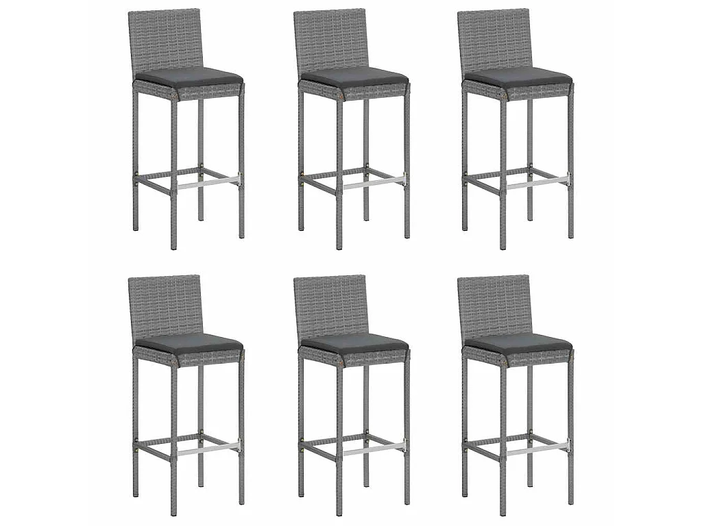 7 pcs conjunto de bar p/ jardim c/ almofadões vime PE cinzento