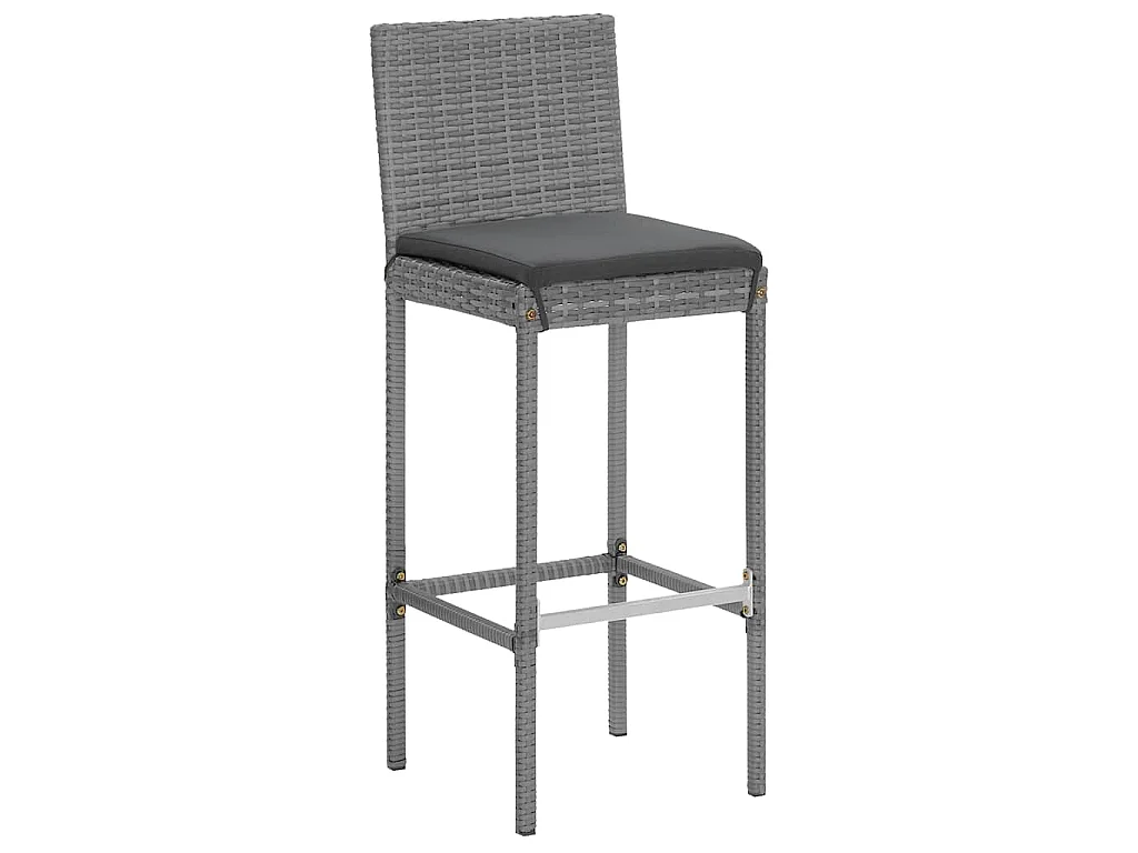 7 pcs conjunto de bar p/ jardim c/ almofadões vime PE cinzento