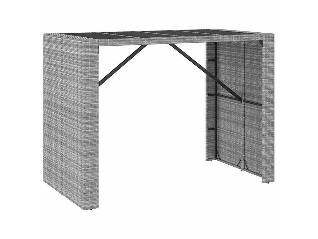 7 pcs conjunto de bar p/ jardim c/ almofadões vime PE cinzento